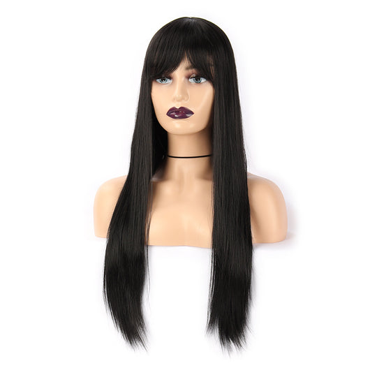 Peluca Larga Negra de Fibra Sintética para Mujer - Cabello Liso y Natural - Image 11