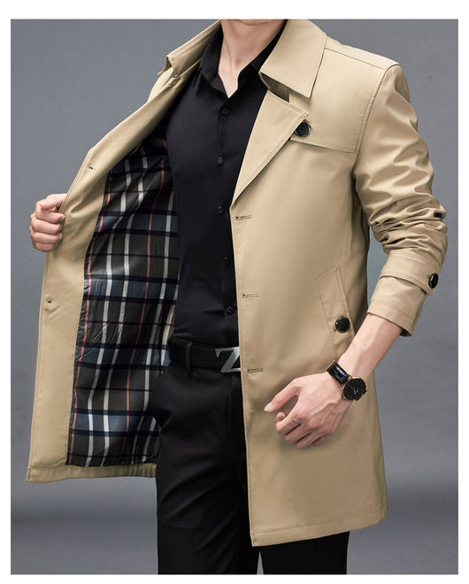 Chaqueta Cortaviento Larga para Hombre - Diseño Clásico Botones Tallas Grandes - Image 11