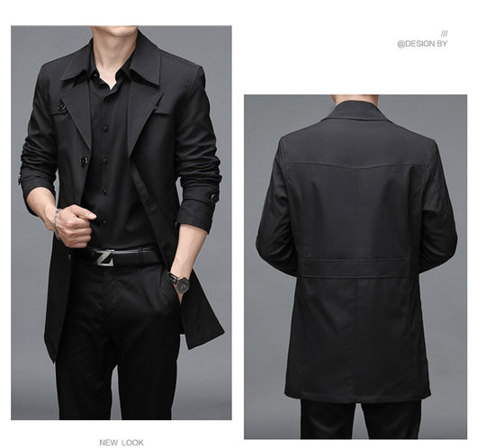 Chaqueta Cortaviento Larga para Hombre - Diseño Clásico Botones Tallas Grandes - Image 13