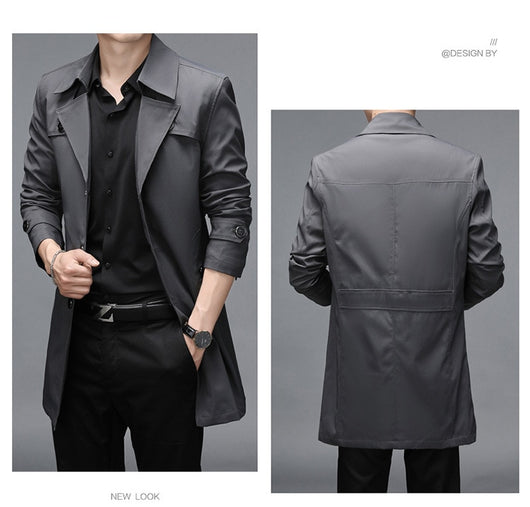 Chaqueta Cortaviento Larga para Hombre - Diseño Clásico Botones Tallas Grandes - Image 16