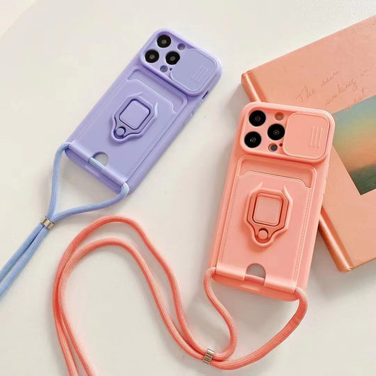 Funda Protectora con Anillo, Correa y Soporte Diagonal para Teléfono - Image 14
