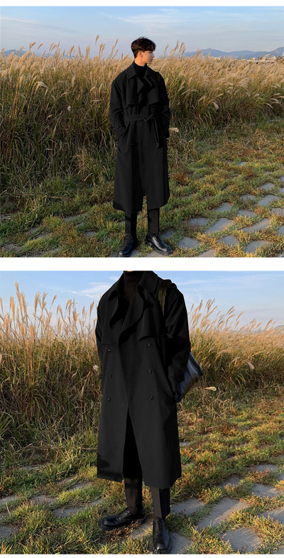 Abrigo Trinchera Doble Botonadura Hombre Primavera Otoño Corte Relajado - Image 13