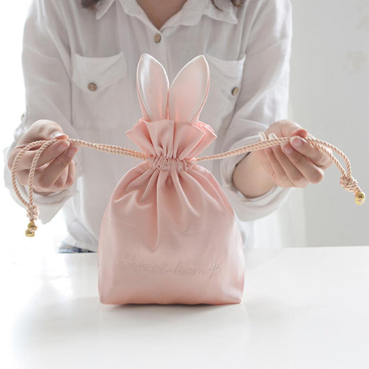 Bolsa de Almacenamiento de Joyas y Cosméticos con Orejas de Conejo - Seda con Cordón - Image 7
