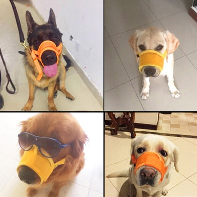 Orange and black adjustable pet muzzle with breathable mesh and a quick-release buckle. - Image 16