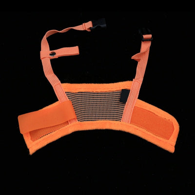 Orange and black adjustable pet muzzle with breathable mesh and a quick-release buckle. - Image 19