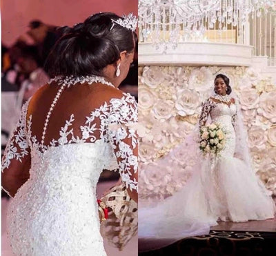 Vestido de Novia Sirena Blanco con Mangas Largas - Image 6