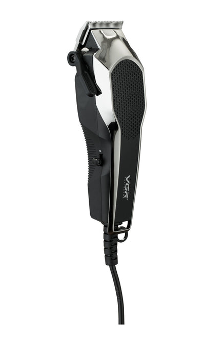 VGR V-130 professional hair clipper set with silver and black clipper, four guide combs, scissors, comb, and oil. - Image 12