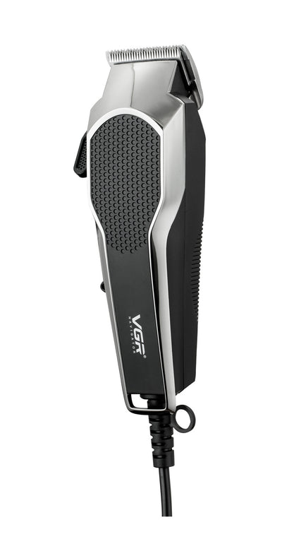 VGR V-130 professional hair clipper set with silver and black clipper, four guide combs, scissors, comb, and oil. - Image 13