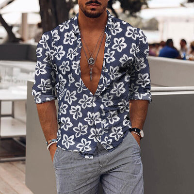 Camisa Casual Romántica con Estampado Floral para Hombre - Image 8