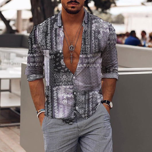Camisa Casual para Hombre con Estampado Floral Romántico y Cuello Solapa - Image 9