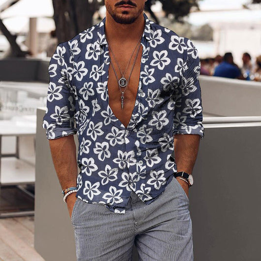 Camisa Casual para Hombre con Estampado Floral Romántico y Cuello Solapa - Image 11