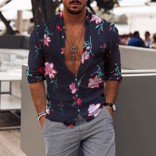 Camisa Casual para Hombre con Estampado Floral Romántico y Cuello Solapa - Image 12