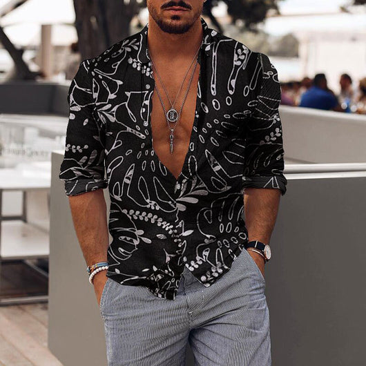 Camisa Casual para Hombre con Estampado Floral Romántico y Cuello Solapa - Image 13