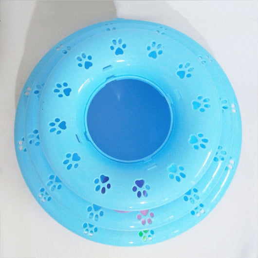 Pink three-tier cat toy with colorful blue, red, and purple balls on tracks, featuring paw print cutouts. - Image 10