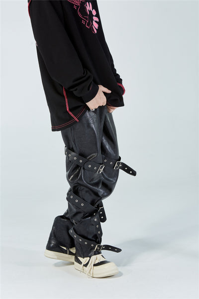 Pantalones de Cuero PU Diseño Punk para Hombre - Image 8