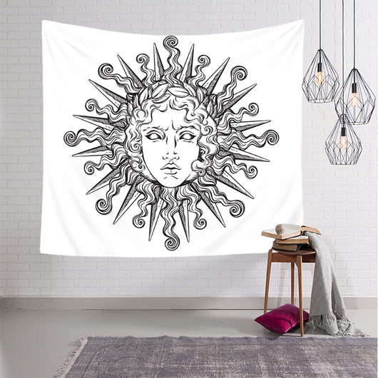 Bohemian sun and moon tapestry with a celestial pattern of golden suns and crescent moons on a dark blue background. - Image 57