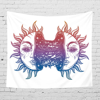 Bohemian sun and moon tapestry with a celestial pattern of golden suns and crescent moons on a dark blue background. - Image 64