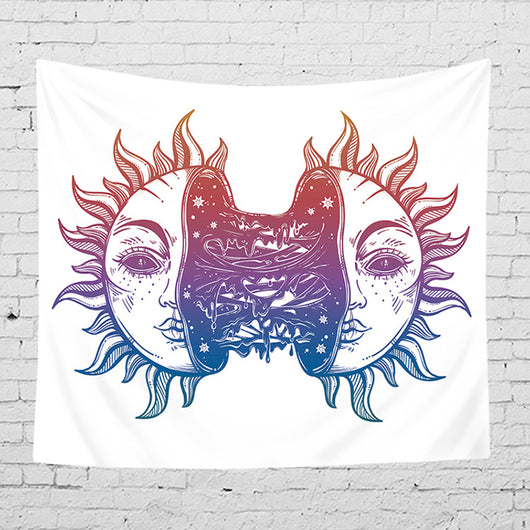 Bohemian sun and moon tapestry with a celestial pattern of golden suns and crescent moons on a dark blue background. - Image 64