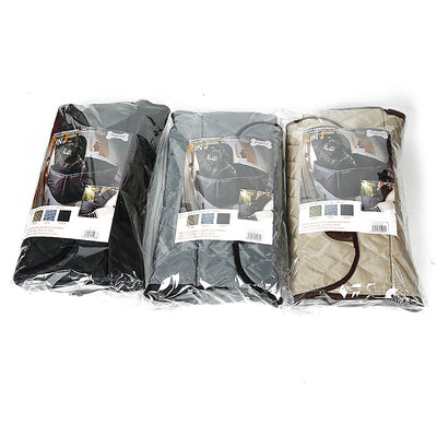 Black quilted waterproof pet car seat for front passenger seat, with a small black dog sitting inside. - Image 10