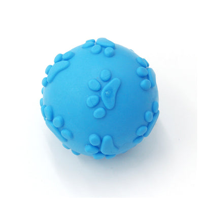 Bright pink TPR dog toy ball with raised paw print and oval patterns, designed for chewing and play. - Image 6