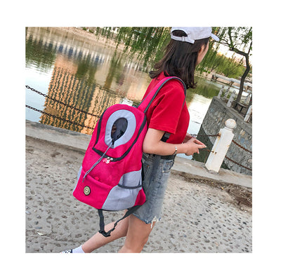 Orange and grey pet carrier backpack with breathable mesh, adjustable neck opening, and front zipper pocket. - Image 16
