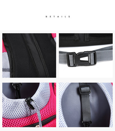Orange and grey pet carrier backpack with breathable mesh, adjustable neck opening, and front zipper pocket. - Image 27