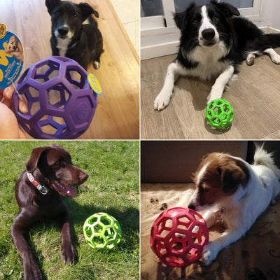 Purple geometric pet toy ball made of natural rubber, designed for treat dispensing and teeth cleaning. - Image 9