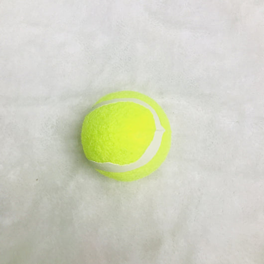 Three bright yellow dog tennis balls with white seams, made of rubber and felt, stacked on a soft background. - Image 12