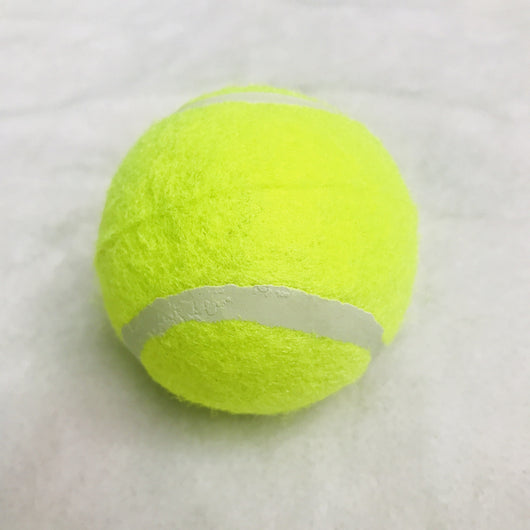 Three bright yellow dog tennis balls with white seams, made of rubber and felt, stacked on a soft background. - Image 13