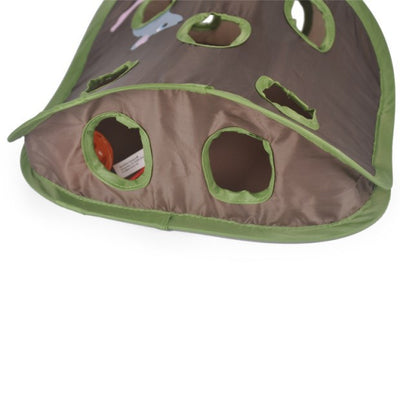 Brown and green cat interactive toy with nine mouse holes and a gray mouse graphic for hide and seek play. - Image 20