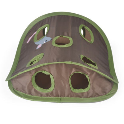Brown and green cat interactive toy with nine mouse holes and a gray mouse graphic for hide and seek play. - Image 24