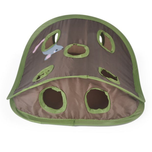 Brown and green cat interactive toy with nine mouse holes and a gray mouse graphic for hide and seek play. - Image 24