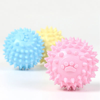 Yellow spiky pet toy ball with a paw print design, made from TPR for interactive play and molars. - Image 24
