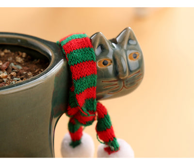 Maceta Decorativa de Cerámica con Diseño de Gato y Cactus - Image 10