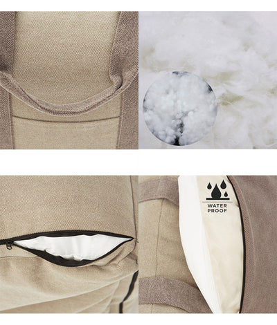 Beige pet car carrier seat with tan straps and a separate red pet seatbelt leash for safe car travel. - Image 30