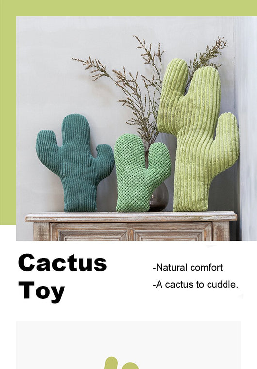 Green corduroy cactus cat toy, durable and fun for feline interaction and mood improvement. - Image 10