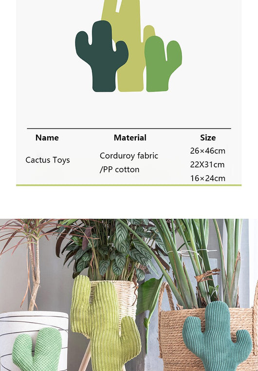 Green corduroy cactus cat toy, durable and fun for feline interaction and mood improvement. - Image 11