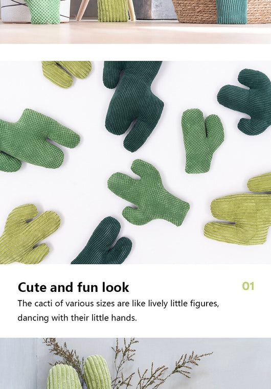 Green corduroy cactus cat toy, durable and fun for feline interaction and mood improvement. - Image 12