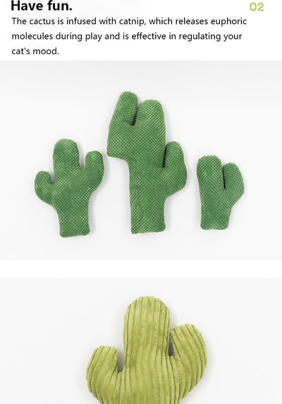 Green corduroy cactus cat toy, durable and fun for feline interaction and mood improvement. - Image 14