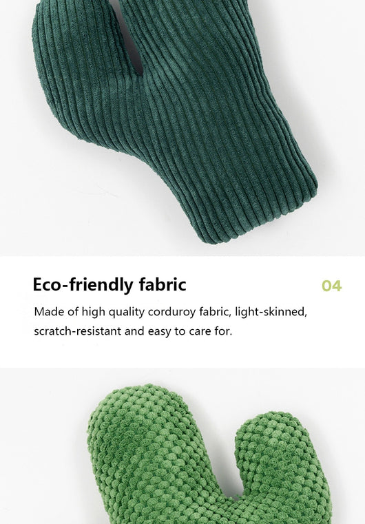 Green corduroy cactus cat toy, durable and fun for feline interaction and mood improvement. - Image 16