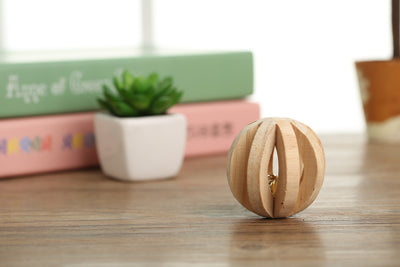 Set of natural wooden hamster toys including dumbbell shapes, a spherical bell toy, and two cylindrical bell toys, with a hamster. - Image 31