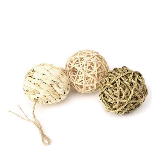 Set of natural wooden hamster toys including dumbbell shapes, a spherical bell toy, and two cylindrical bell toys, with a hamster. - Image 34