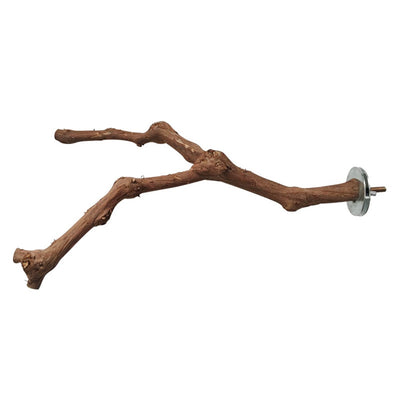 Natural wild grape wood bird perch with a branch, securely mounted inside a white wire bird cage. - Image 11