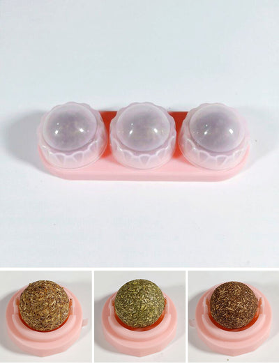 Two self-adhesive rotated catnip lick balls, each in a light blue holder, for cat entertainment. - Image 16