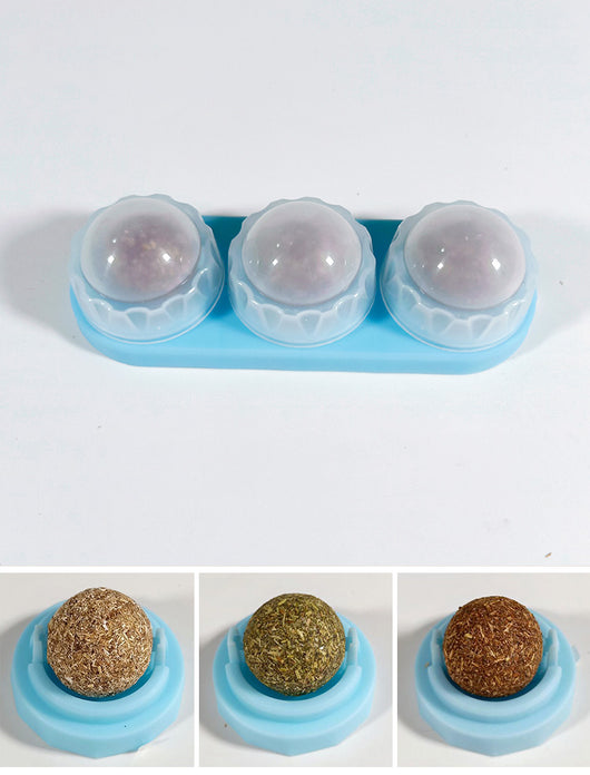 Two self-adhesive rotated catnip lick balls, each in a light blue holder, for cat entertainment. - Image 19