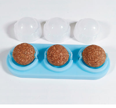 Two self-adhesive rotated catnip lick balls, each in a light blue holder, for cat entertainment. - Image 21