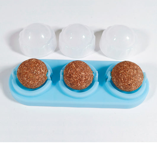 Two self-adhesive rotated catnip lick balls, each in a light blue holder, for cat entertainment. - Image 21