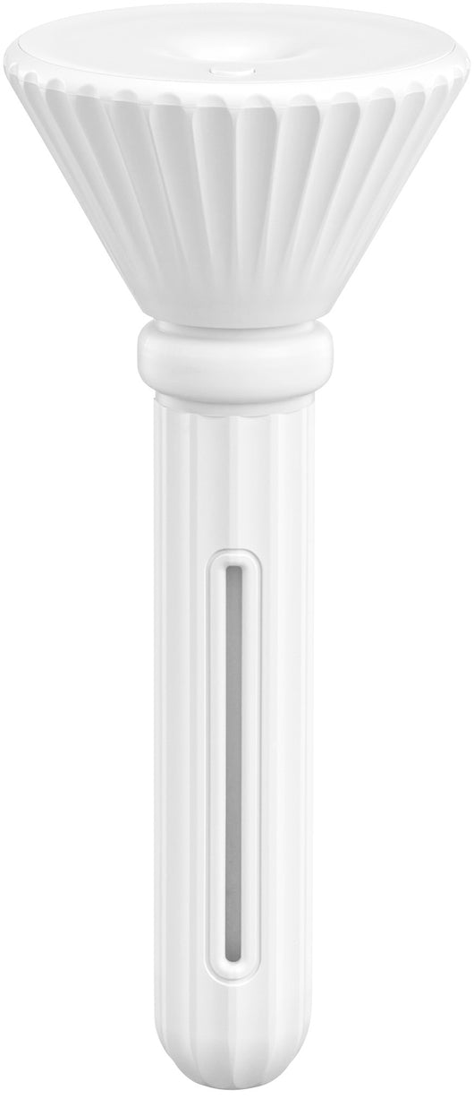 Beige and white USB ultrasonic humidifier with a fluted conical top and a cylindrical body with a water level window. - Image 23