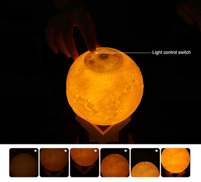 Moon-shaped night light and air humidifier on a wooden stand, emitting mist and a warm glow, with books and flowers. - Image 17