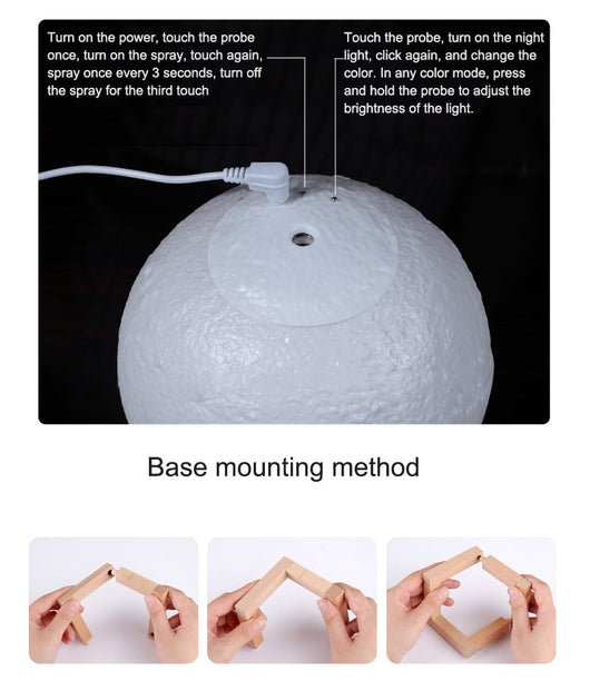 Moon-shaped night light and air humidifier on a wooden stand, emitting mist and a warm glow, with books and flowers. - Image 23